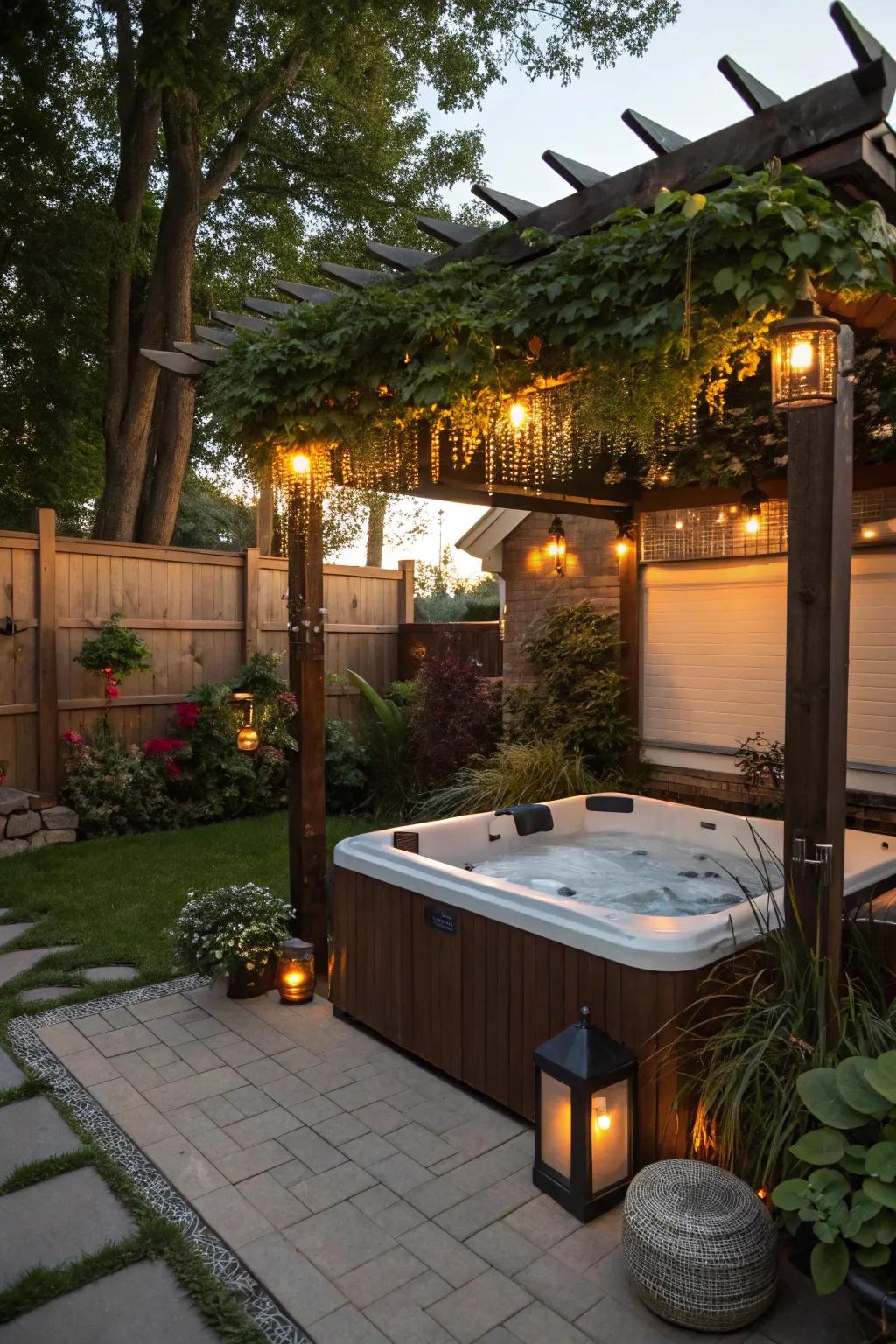 A pergola adds elegance and functionality to your hot tub area.