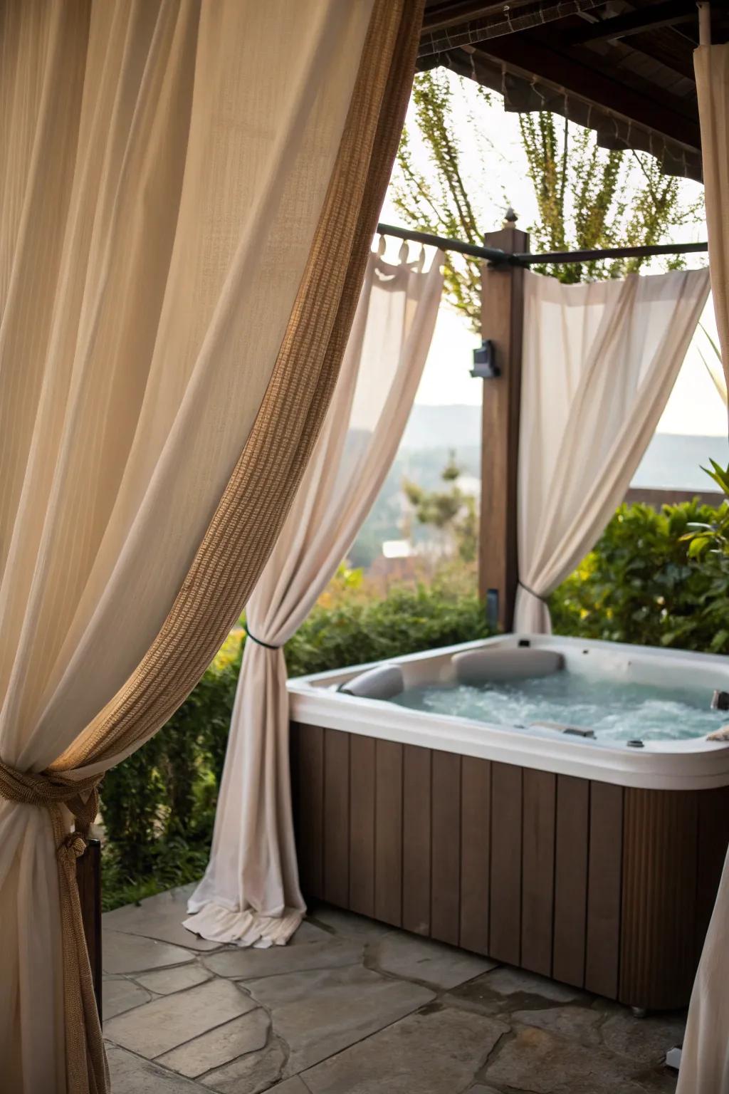 Curtains offer privacy and a soft, inviting look.