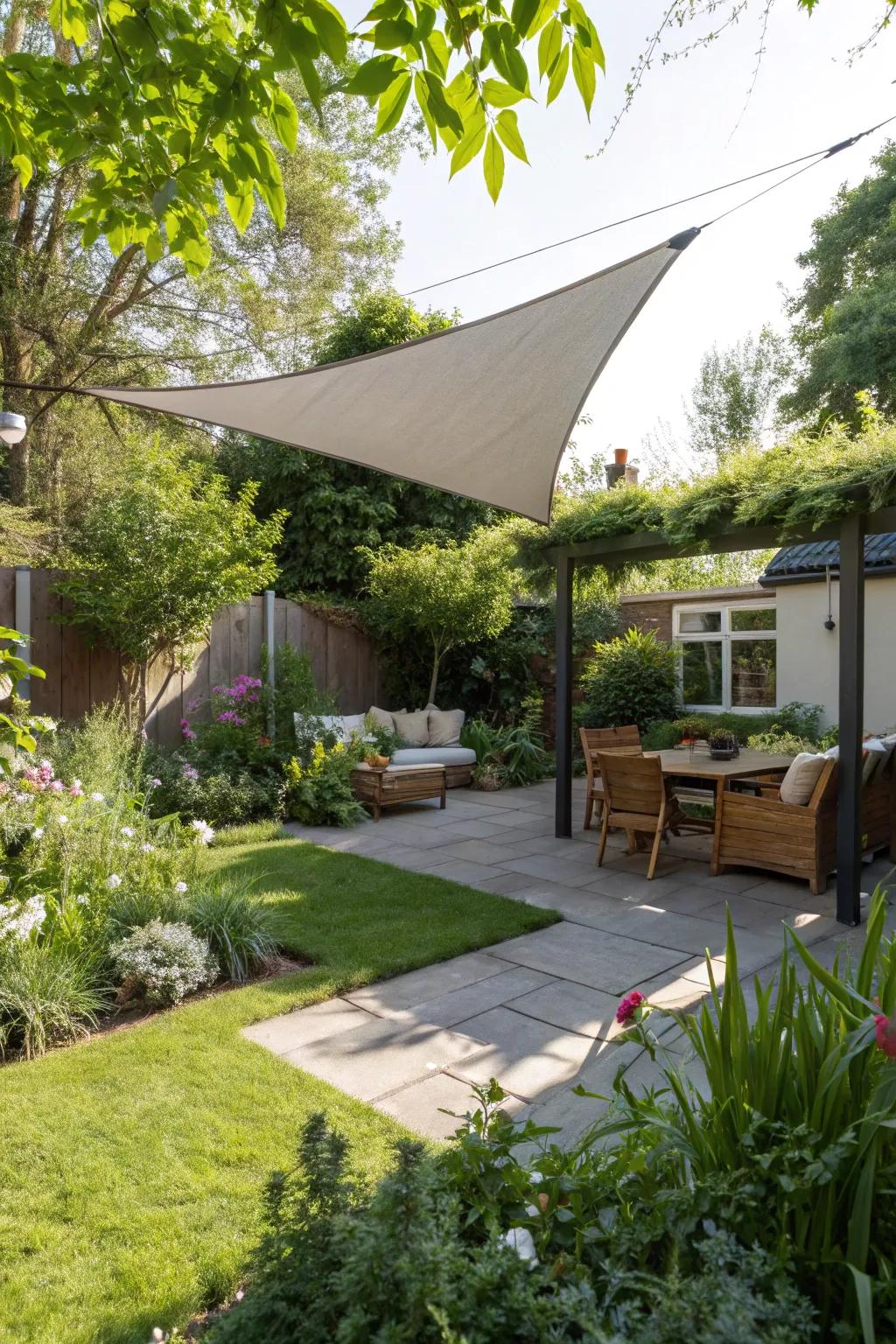 Sun sails offering a cool retreat from the afternoon sun.