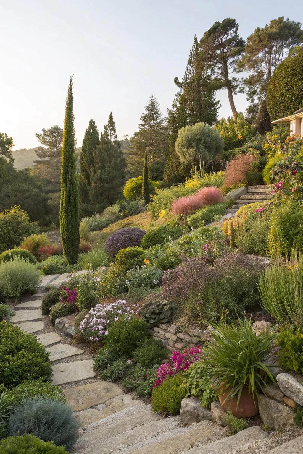 A dynamic mix of plant heights creating visual interest.