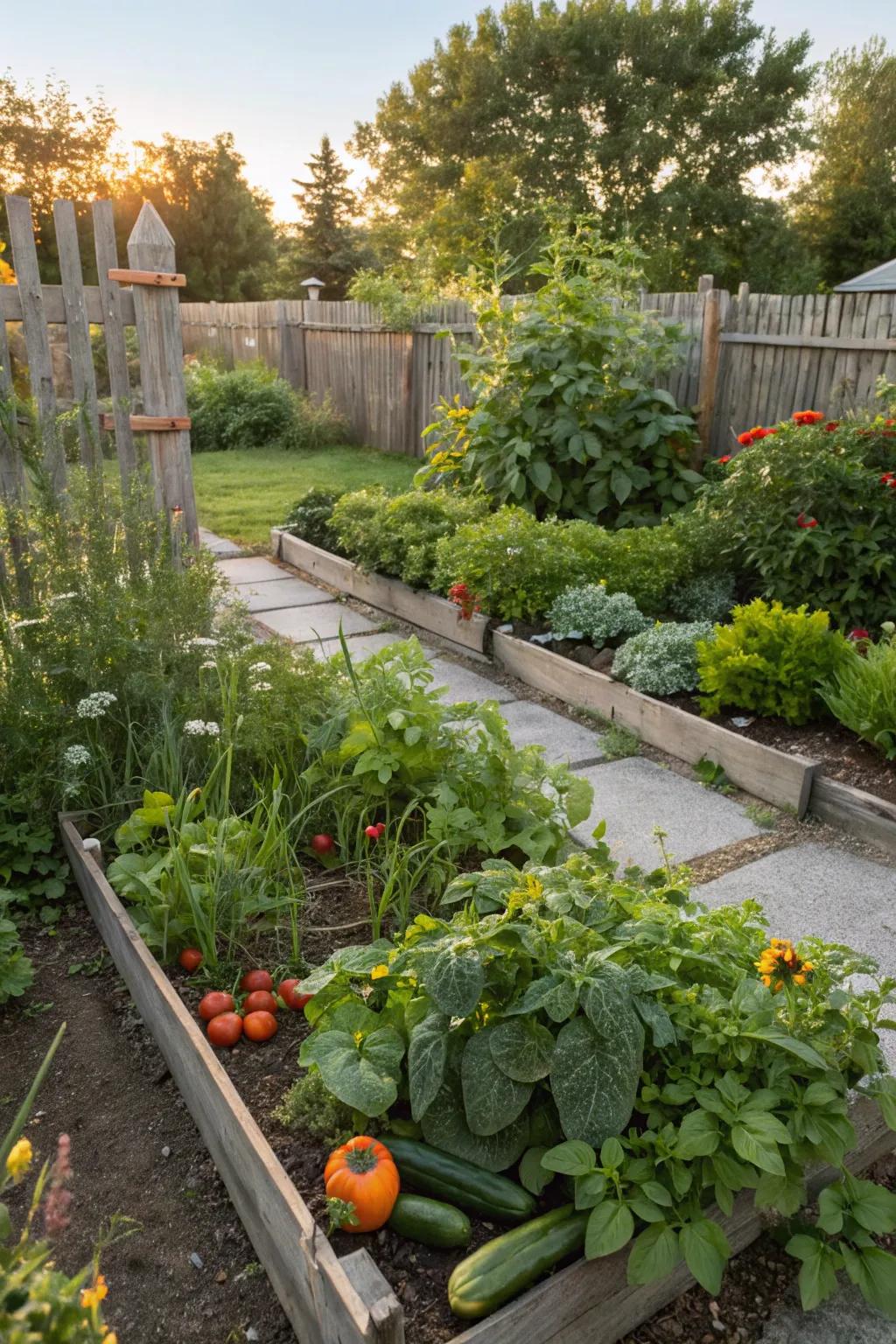 A productive herb and vegetable garden offering fresh harvests.