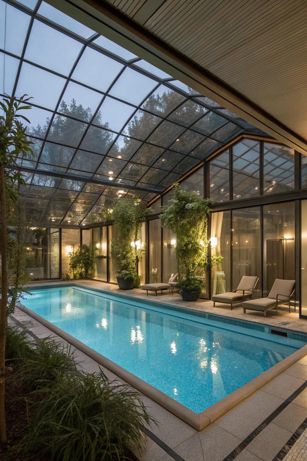 Private enclosures for your indoor pool retreat.