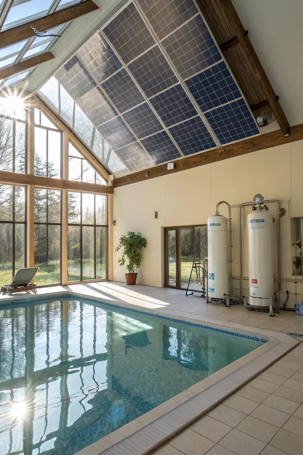 Eco-friendly features for a sustainable indoor pool.