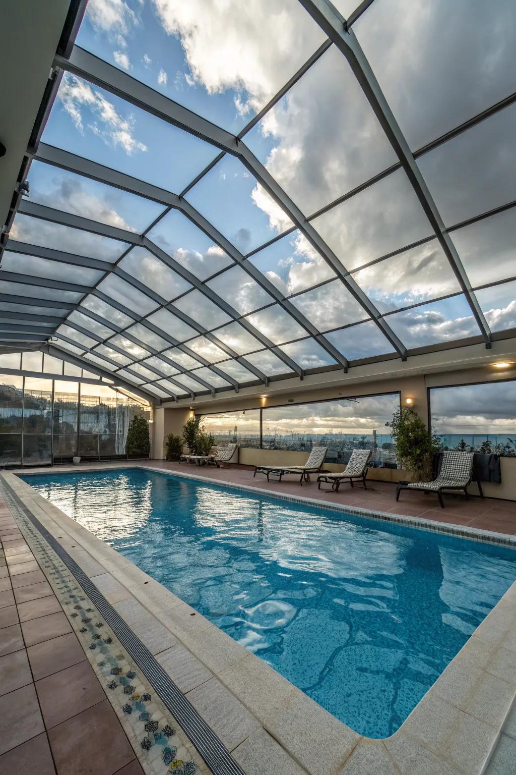 Indoor pool with a retractable roof for versatile enjoyment.