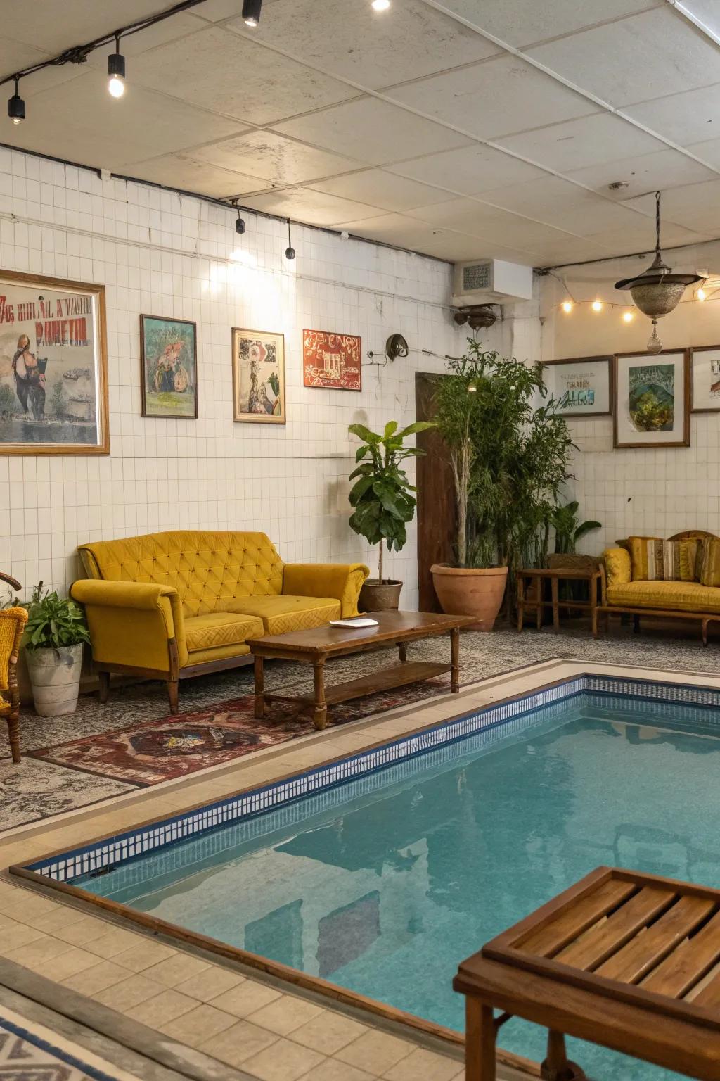 Vintage style brings charm to the indoor pool.