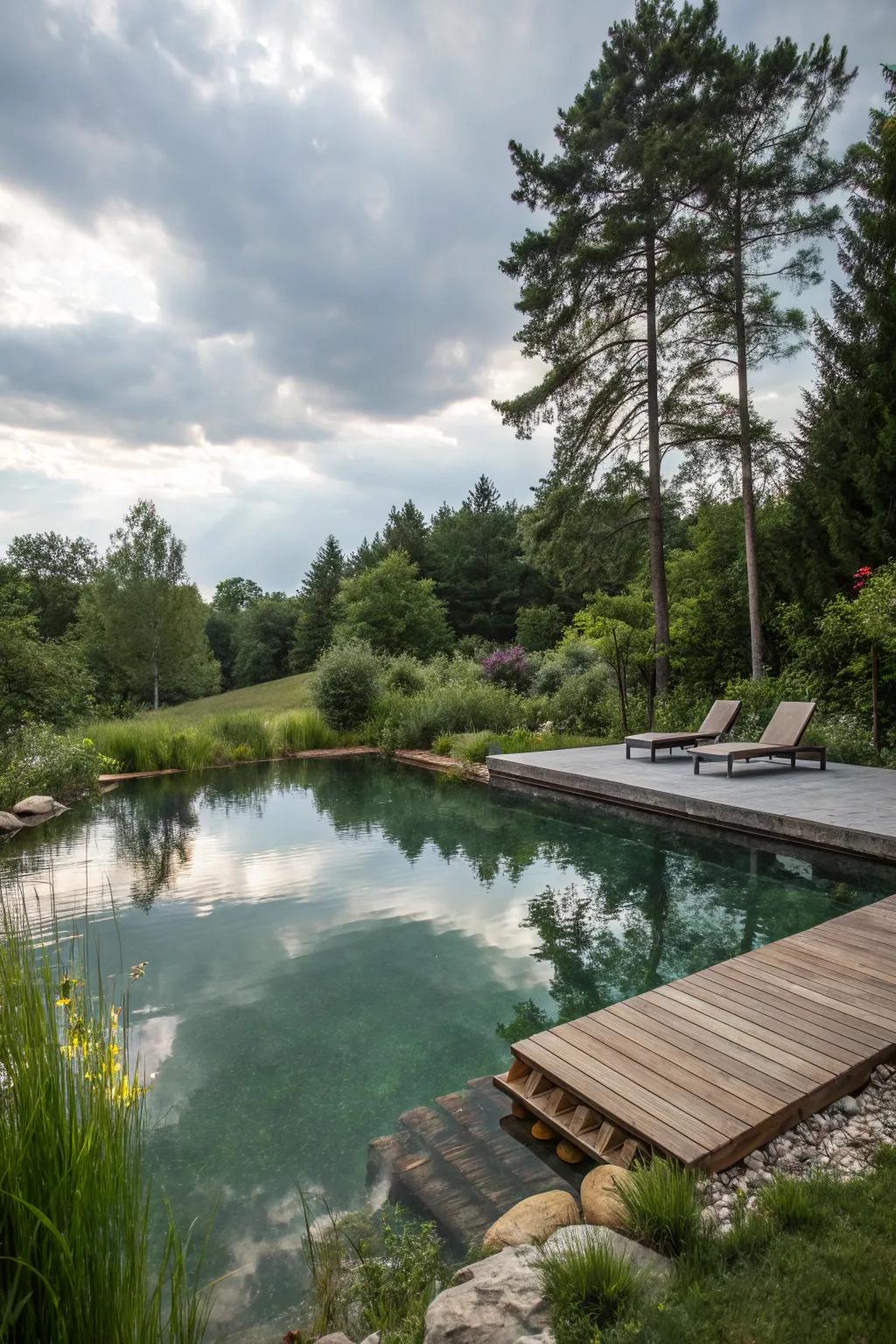 A natural swimming pond offering a refreshing escape.