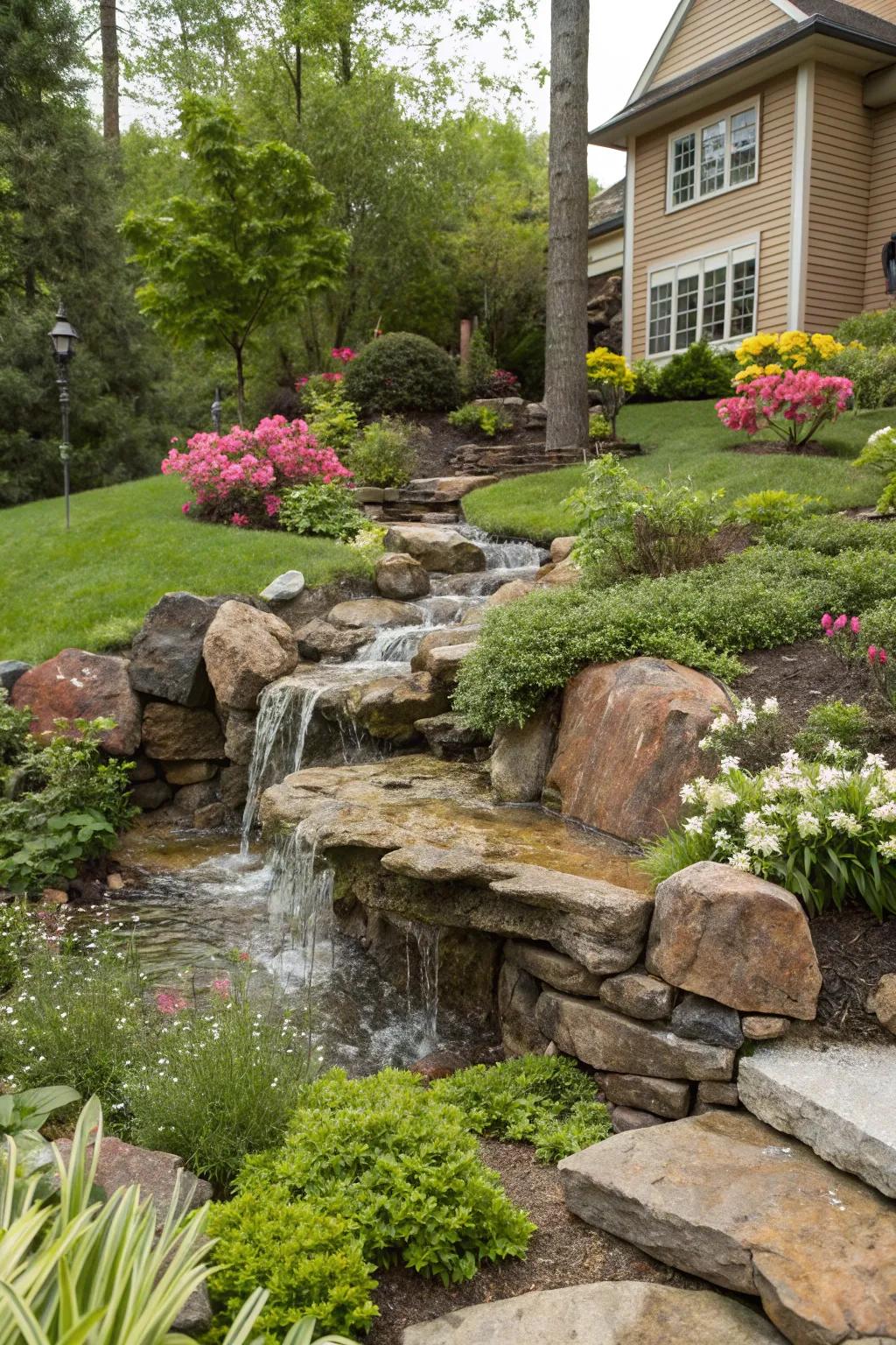 Bring the tranquility of nature to your doorstep with a natural rock waterfall.