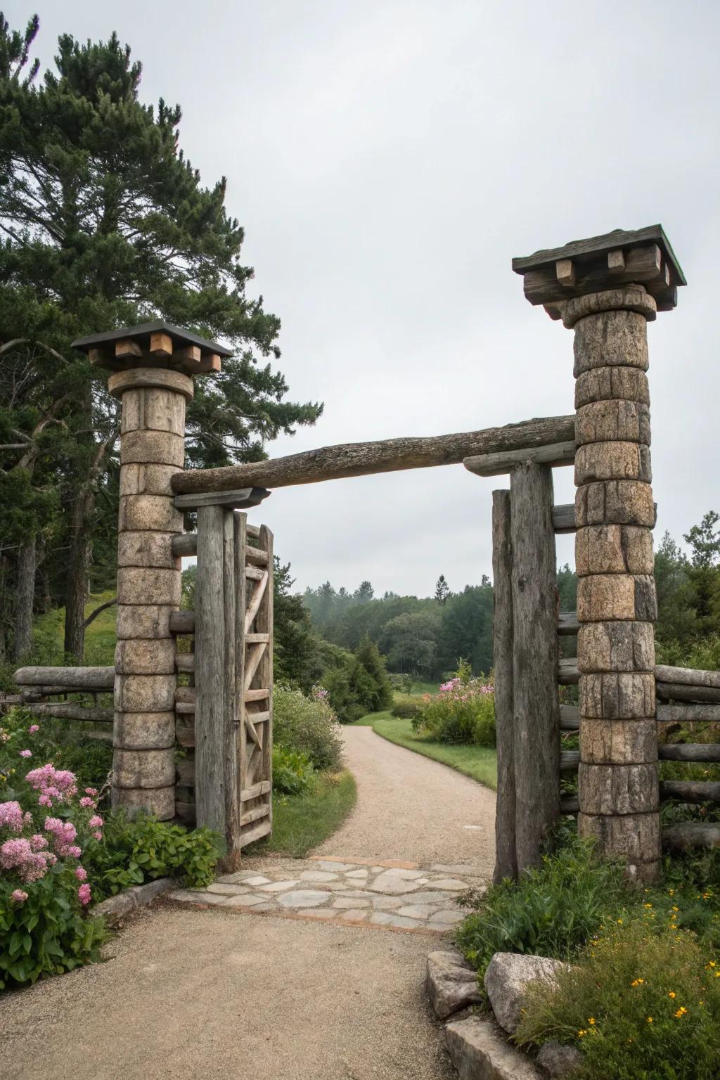 A stunning fusion of logs and stone for a sturdy and stylish entrance.