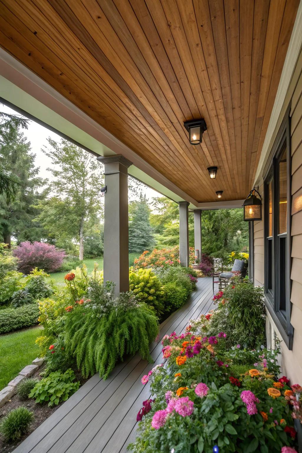 Warm up your porch with cedar-stained tones.