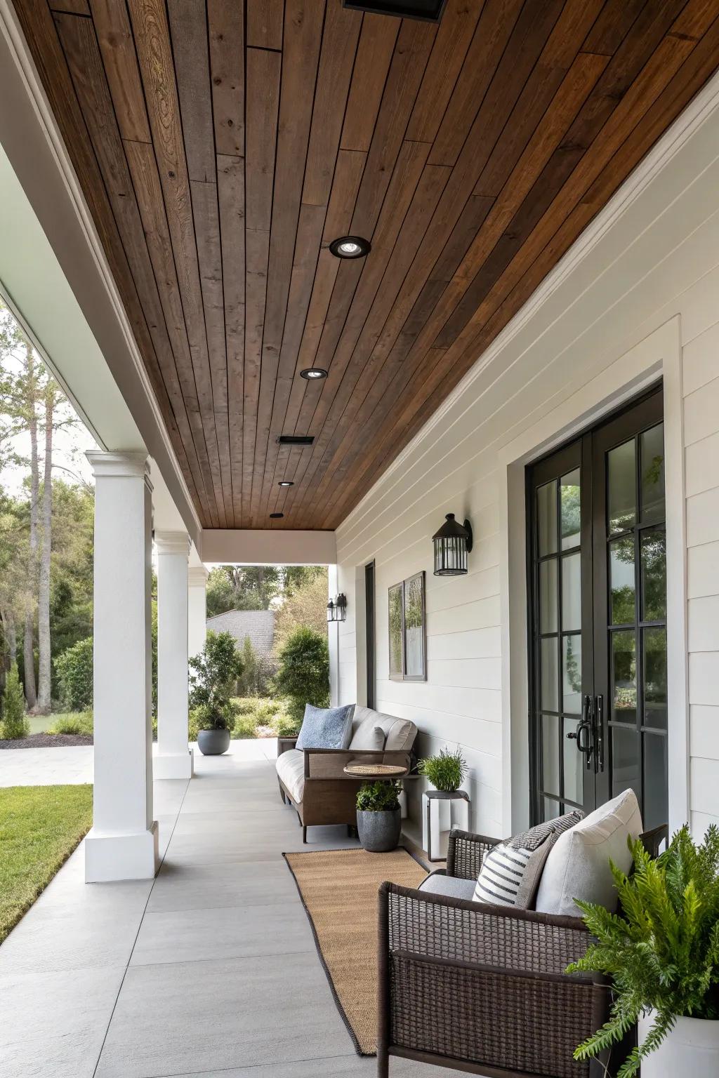 Make a statement with a bold espresso-stained ceiling.