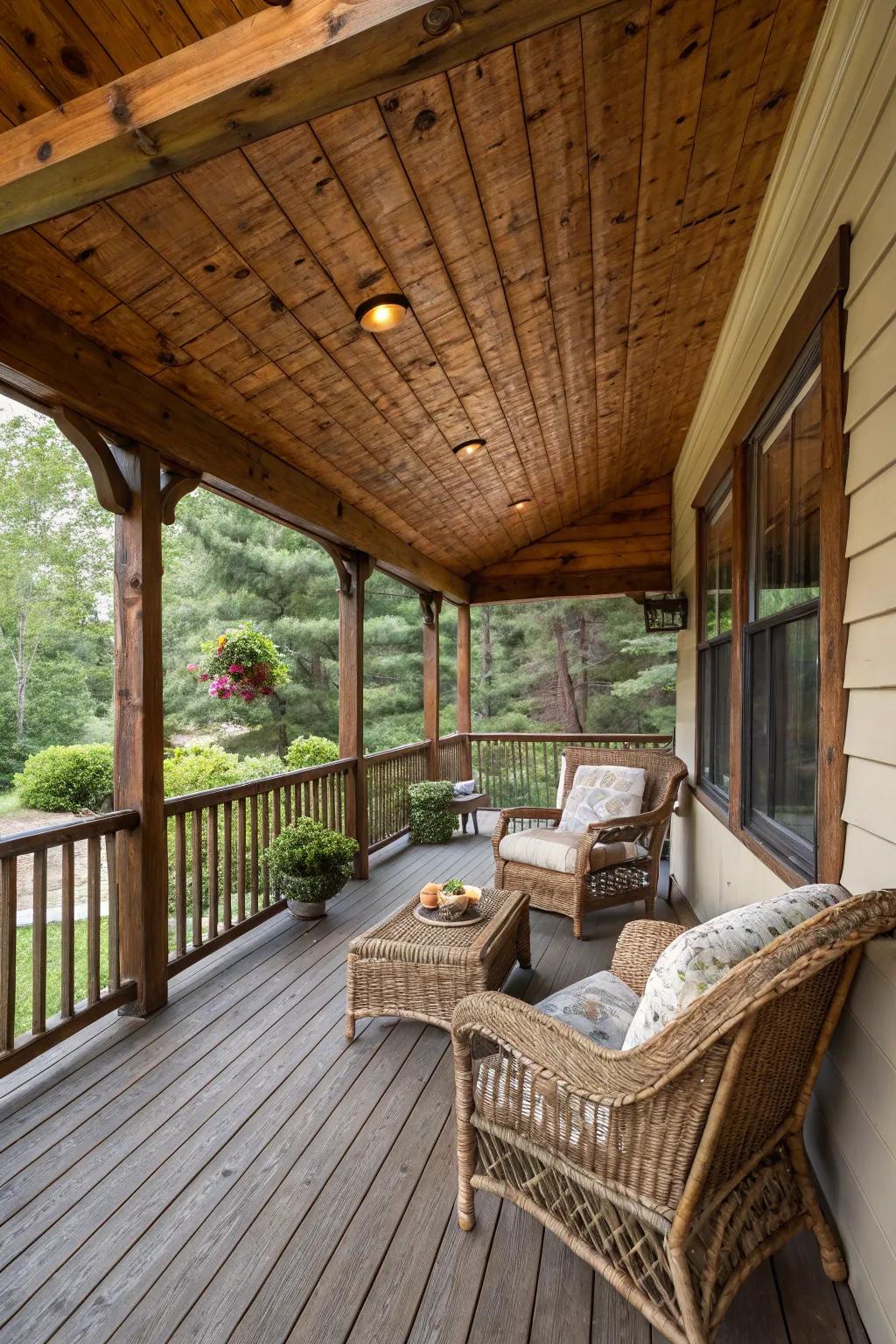 Add rustic charm with a knotty pine-stained ceiling.