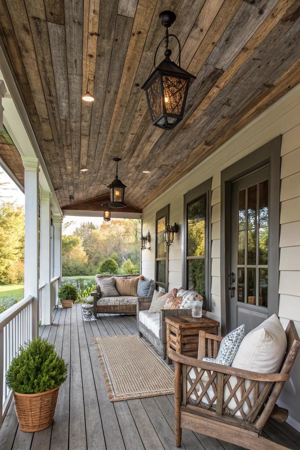 Add rustic charm with a barnwood-stained ceiling.