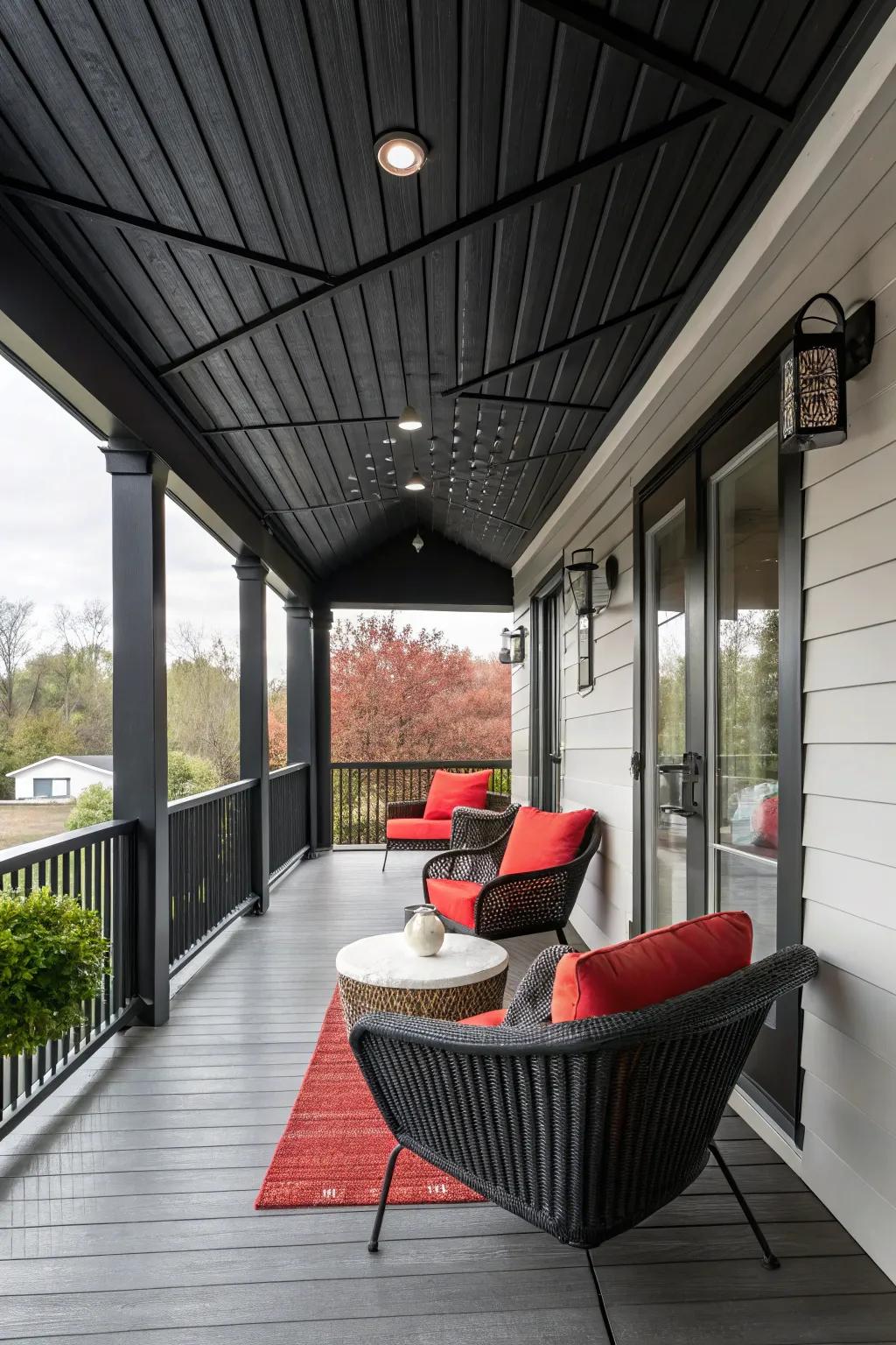Make a bold statement with a black-stained ceiling.