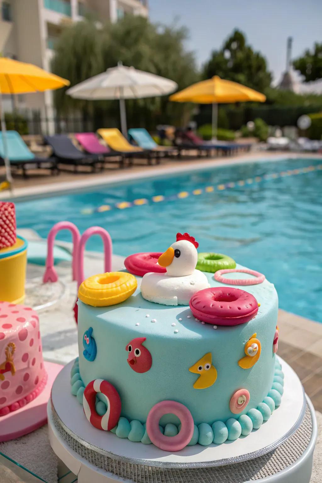 This floating pool toy cake is a fun celebration of summer.