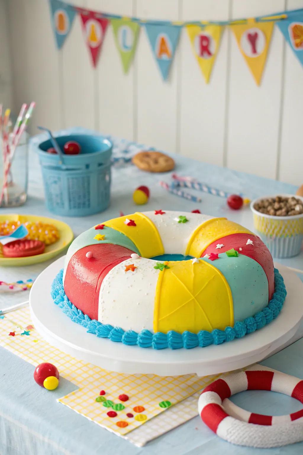 This inflatable ring cake makes a bold and fun statement.
