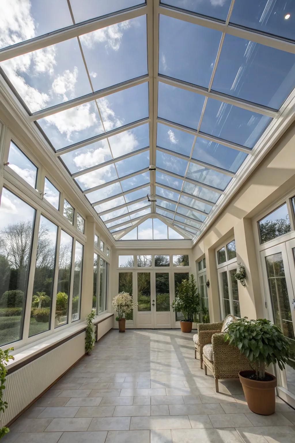 Mirrored ceilings reflect light and expand space.