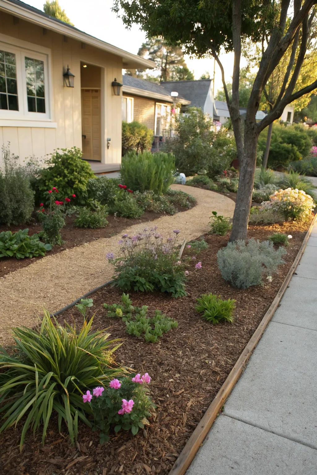 Decomposed granite used as mulch for a sustainable gardening solution.