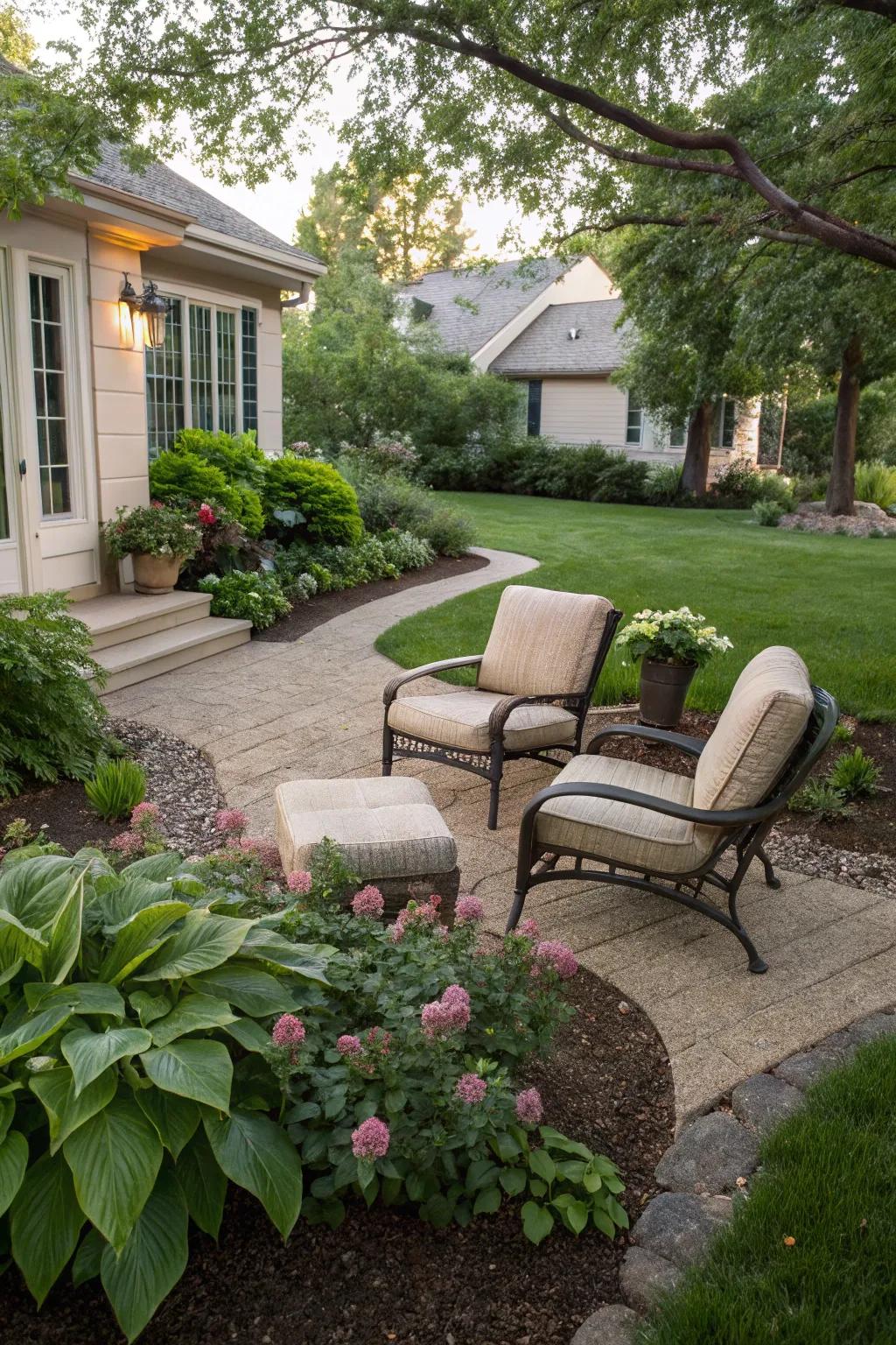 A cozy seating nook on decomposed granite, perfect for relaxation.