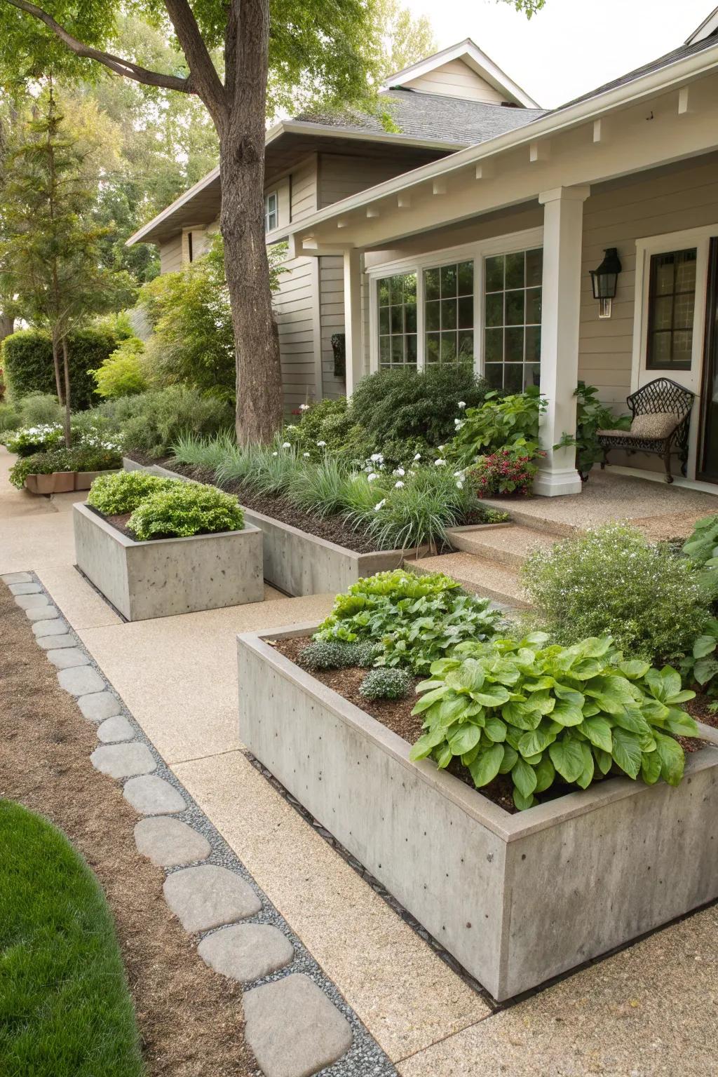 Elevated planters on decomposed granite create striking visual interest.