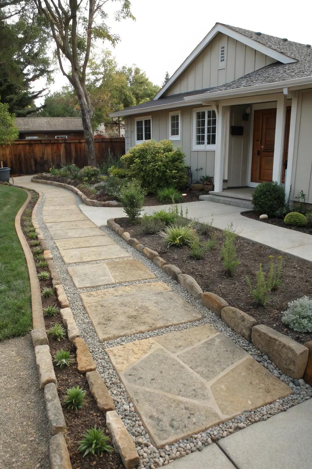 Defined borders using decomposed granite help organize your front yard.
