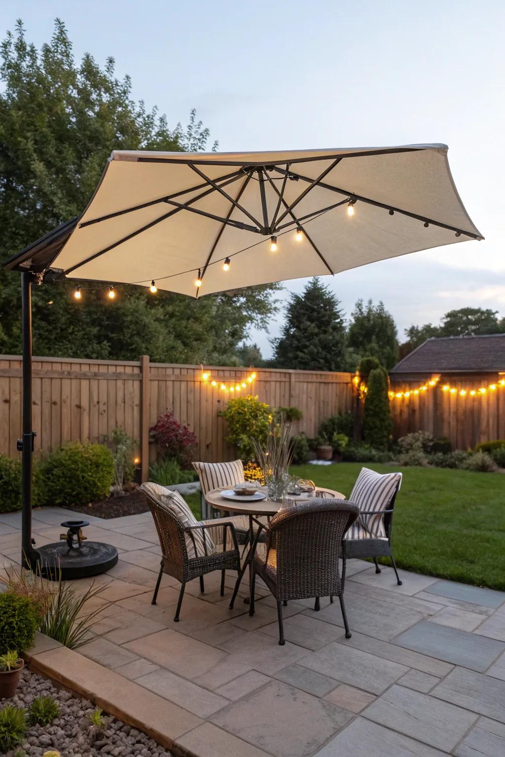 A large patio umbrella offers quick and effective shade.