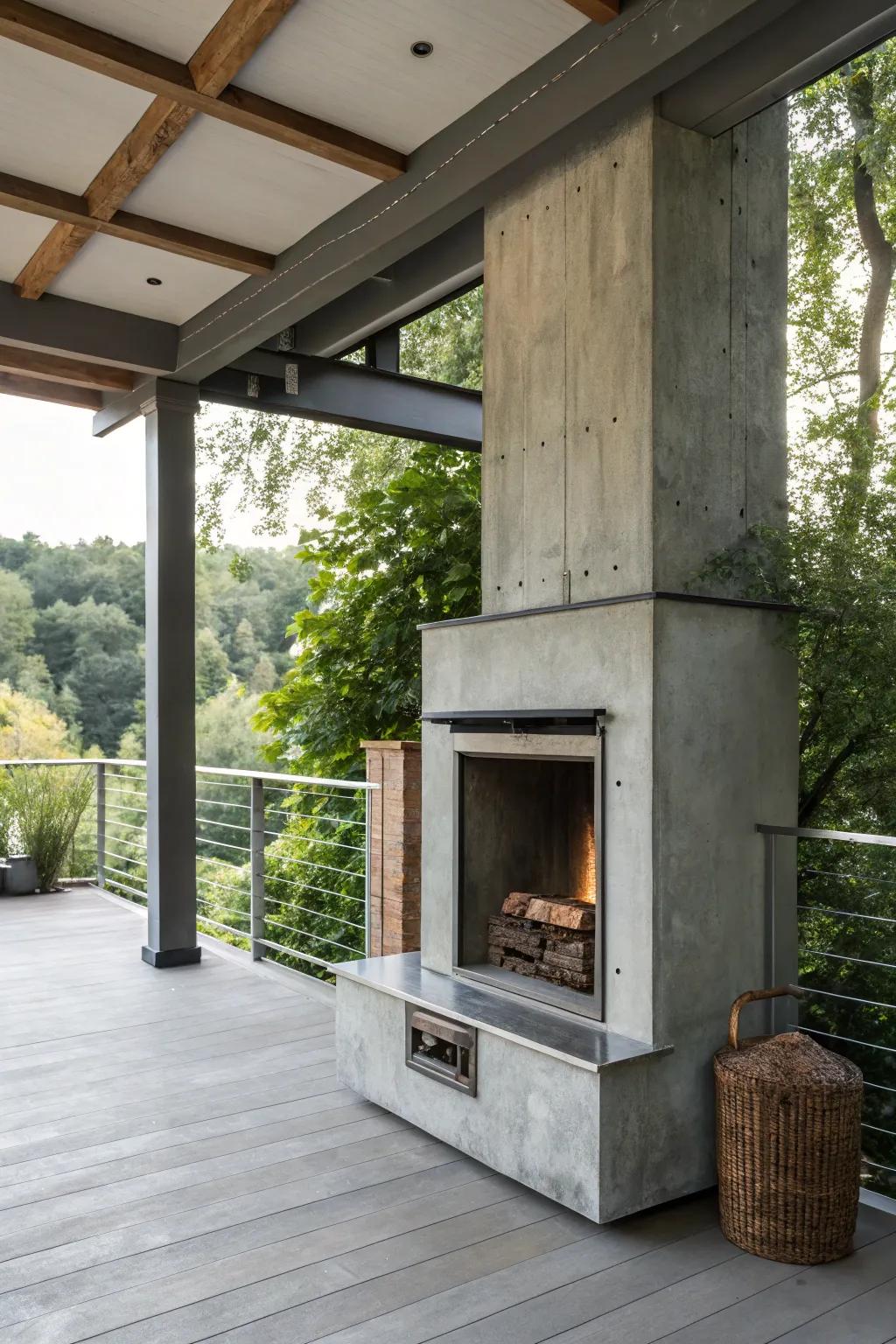 Achieve a modern edge with an industrial chic fireplace.