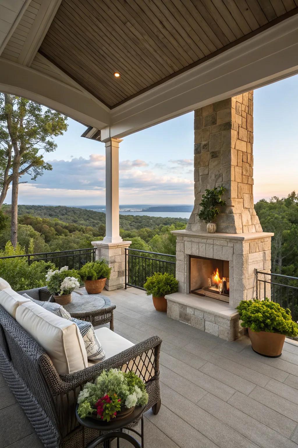 Enjoy a stunning view from your porch fireplace.