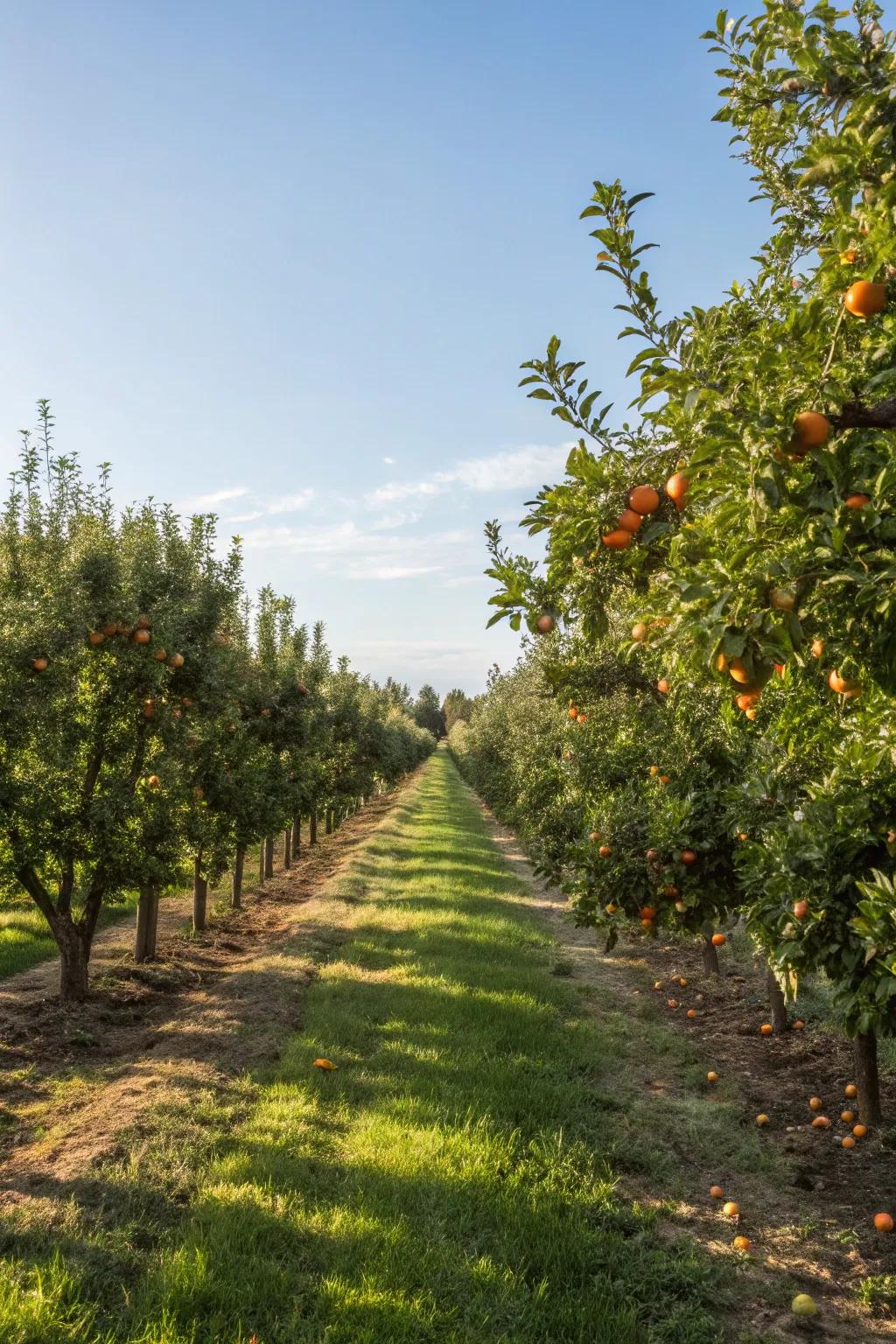 Create a mini-orchard in your backyard with structured rows.