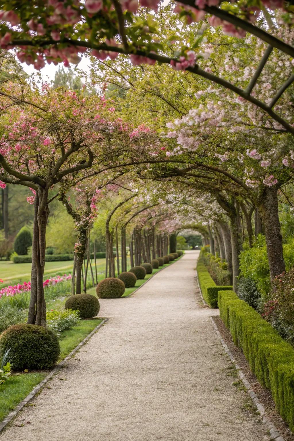 Enhance pathways with charming fruit trees.