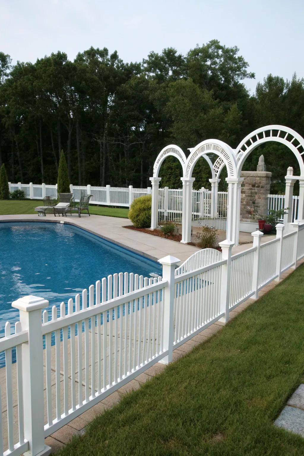 Arched vinyl fences add classic charm to any space.