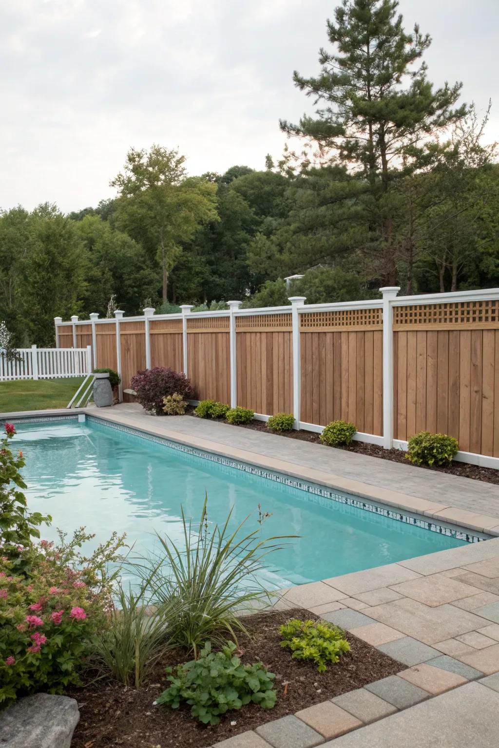 Wood grain vinyl offers natural beauty without the upkeep.