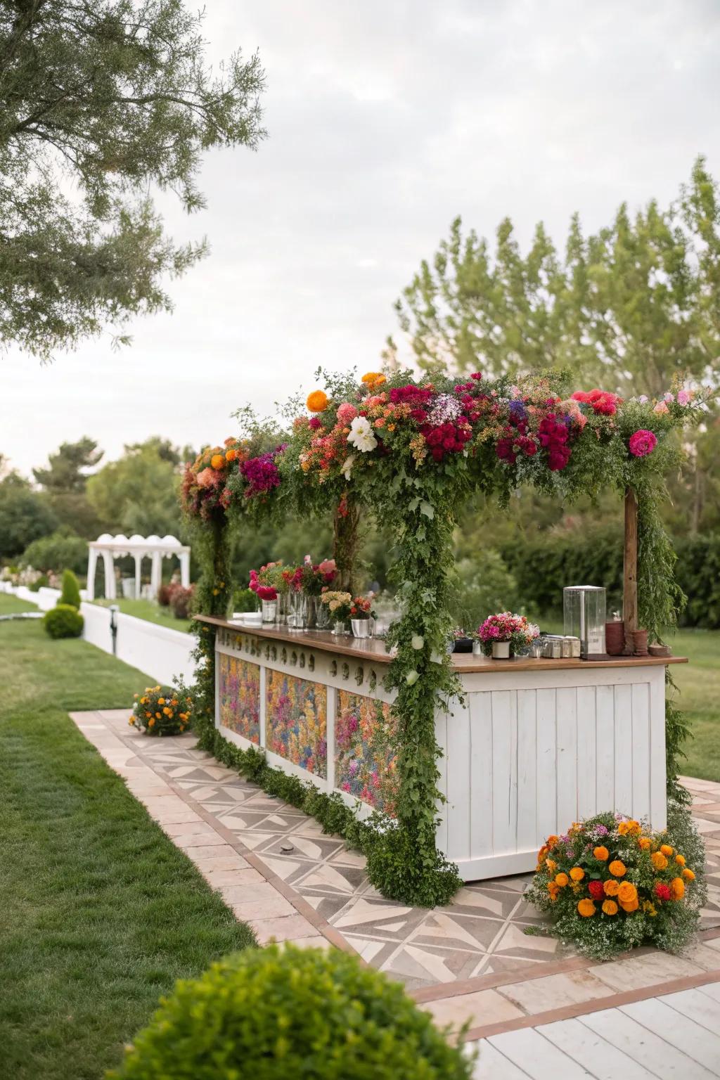 Floral arrangements can elevate the aesthetics of your wedding bar.
