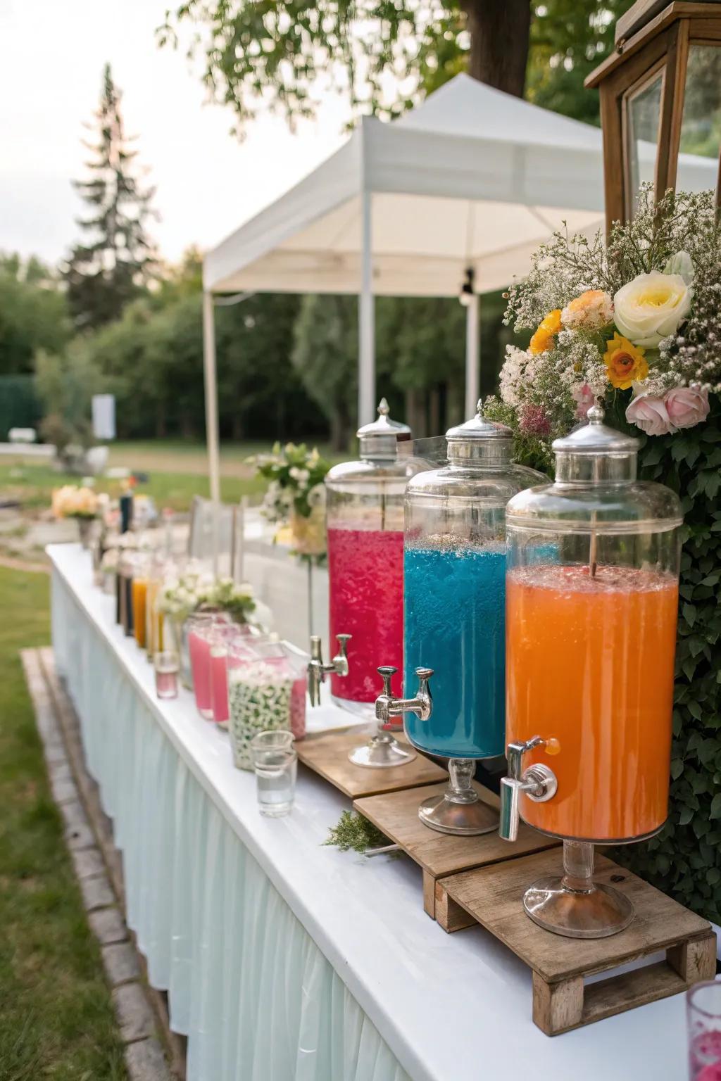 Themed drink dispensers add color and style to your setup.