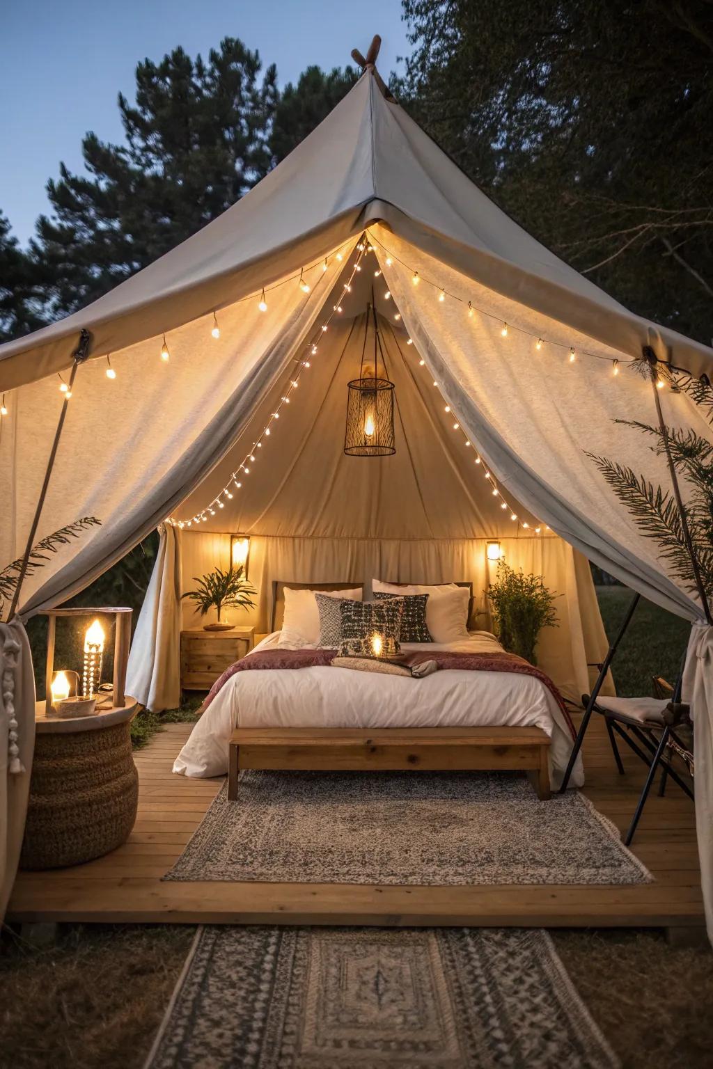 Add romance to your glamping tent with a flowing hanging canopy.