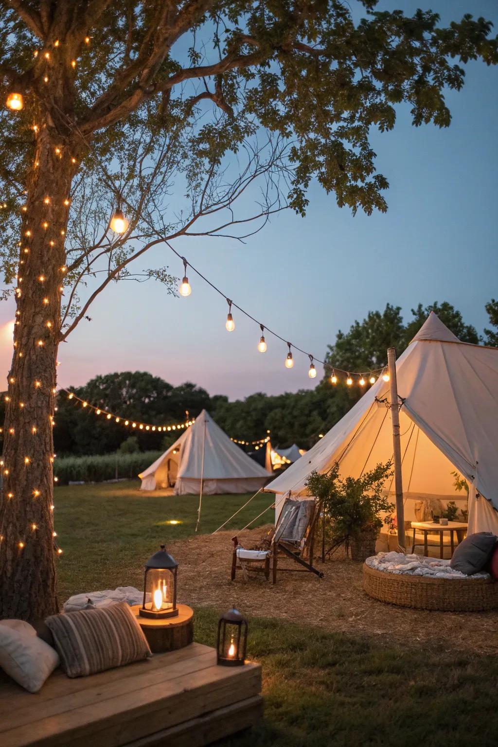 Add a touch of magic to your glamping site with ambient lighting.
