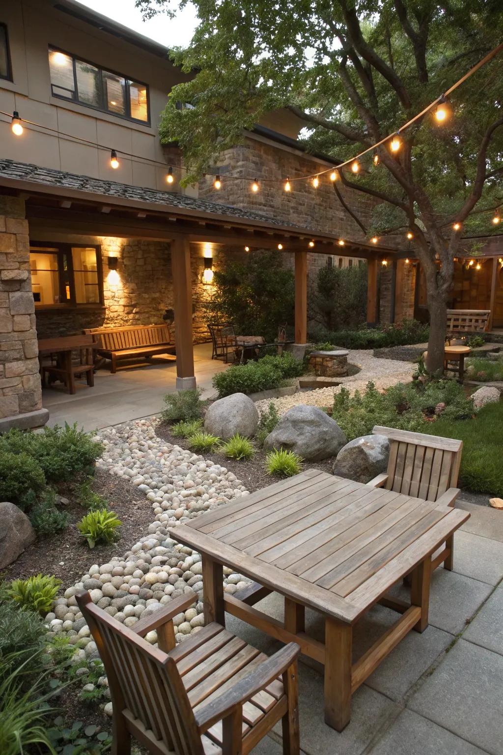 Natural textures enhance the warmth and appeal of outdoor settings.