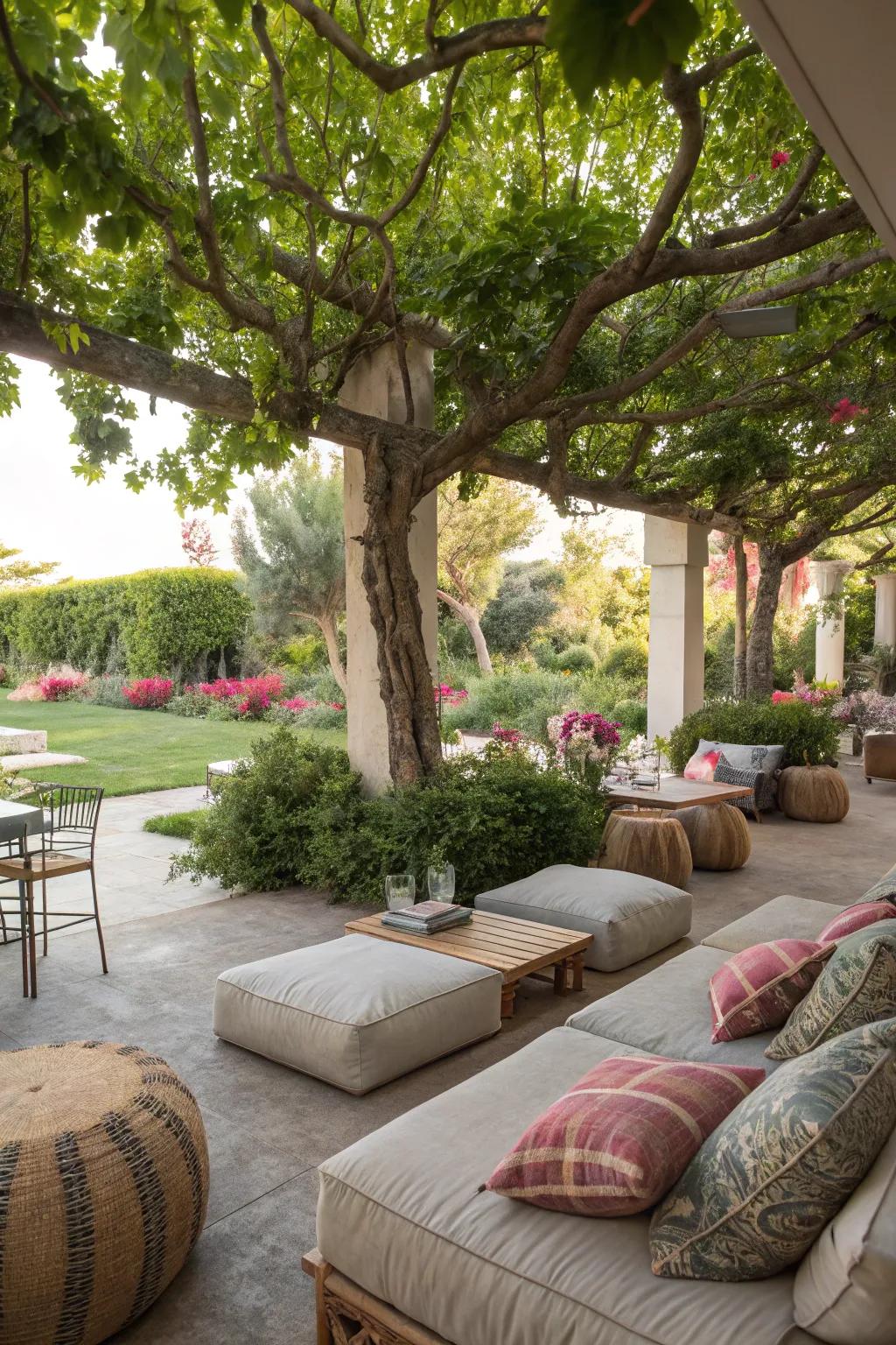 A cozy lounge area invites relaxation and comfort in any backyard setting.