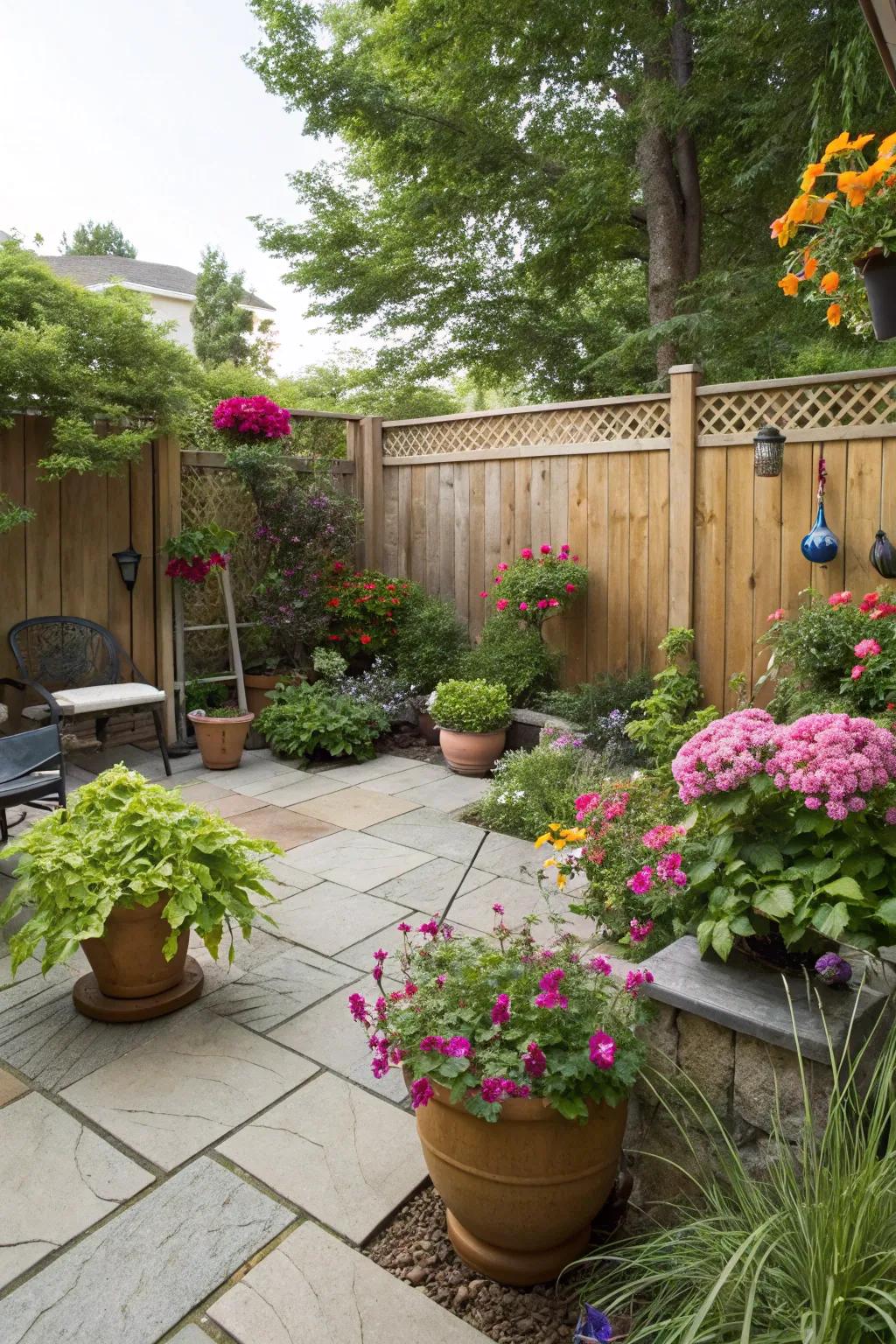 Potted plants bring color and vitality to outdoor environments.