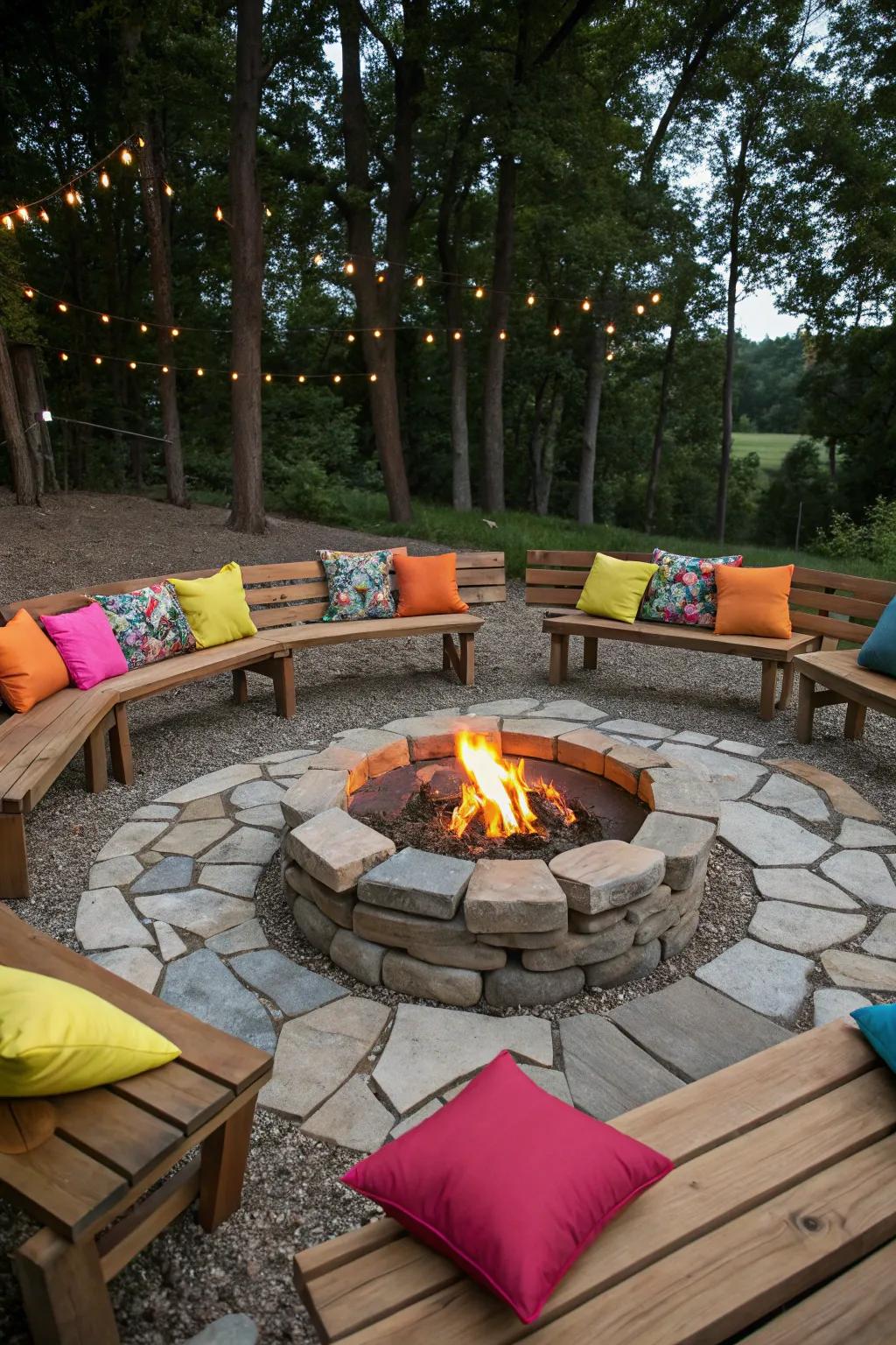 Gather around with friends in a cozy seating area by the fire.