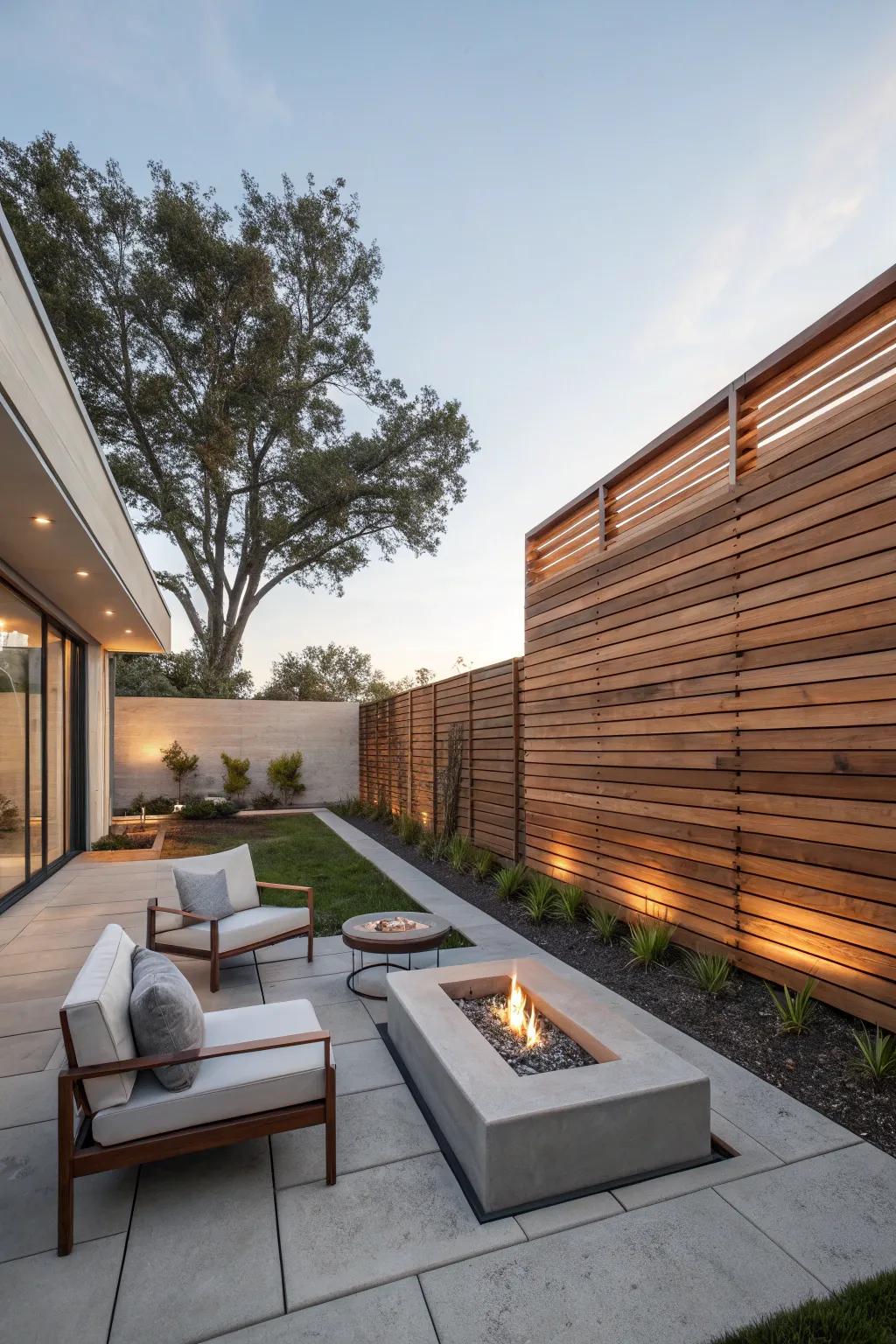 Horizontal redwood panels offer a modern, spacious feel