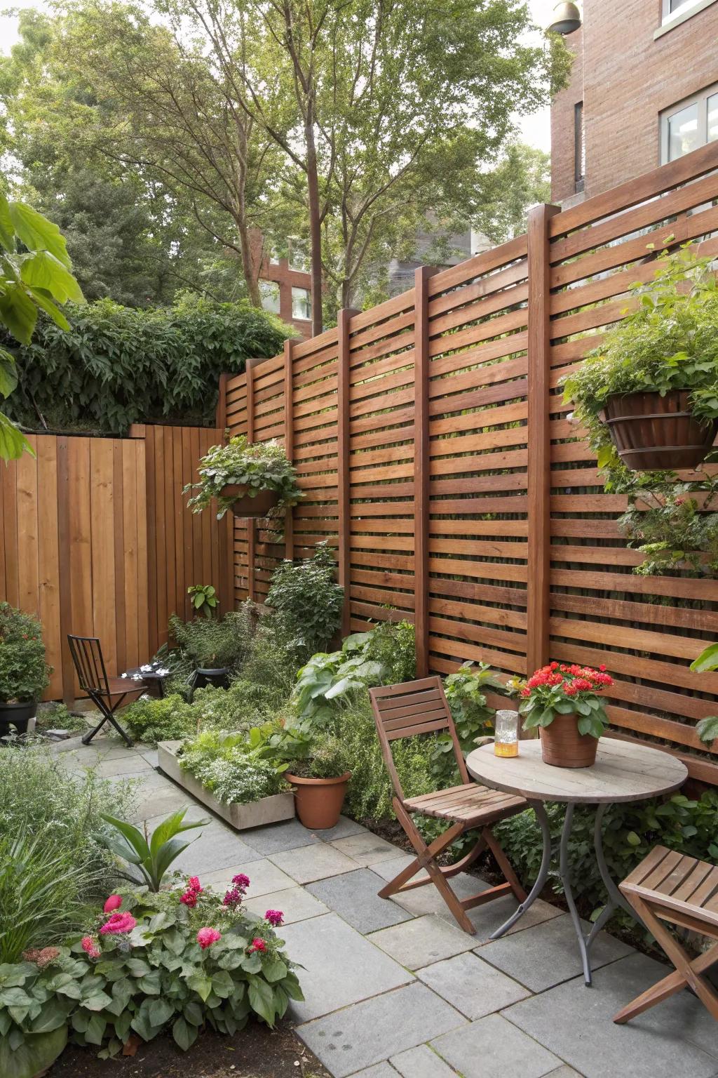 Classic vertical slats create elegance and height in small urban gardens