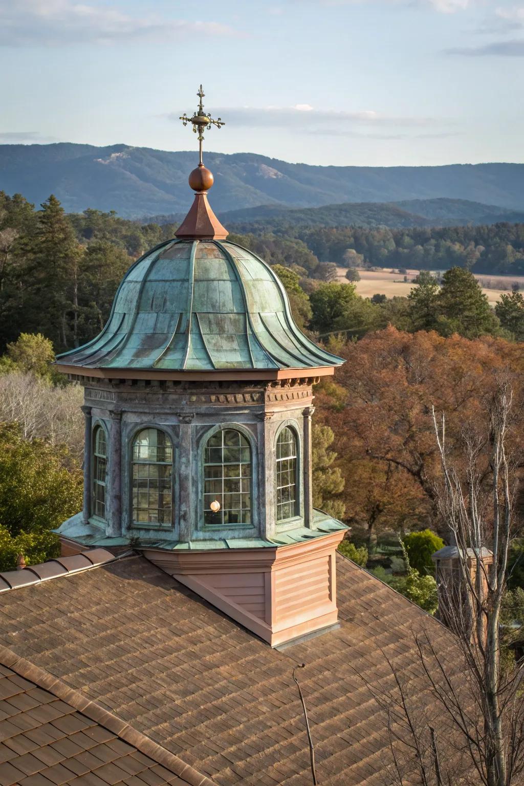A patina finish gives this cupola a vintage appeal.