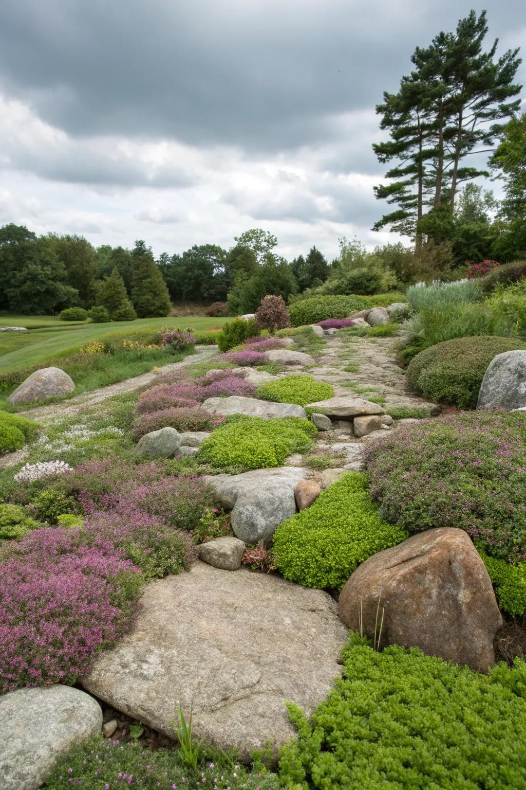 Ground covers creating a lush, unified look.