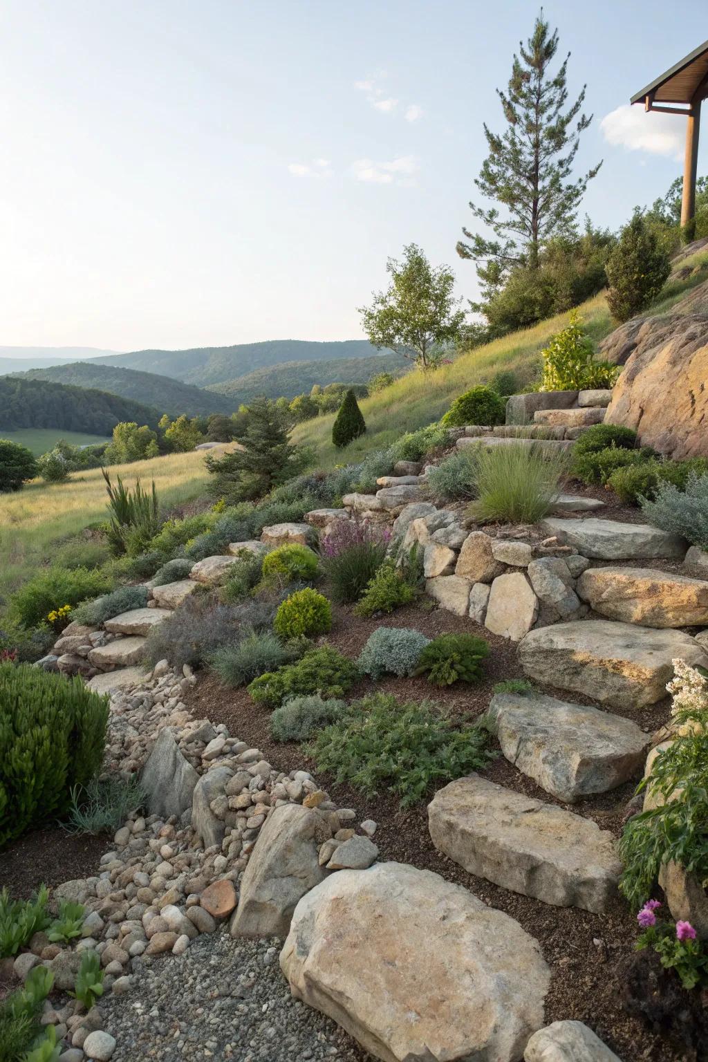A sloped rockery that embraces natural contours.