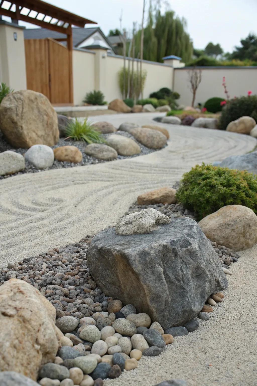Textured rocks adding depth and interest to the garden.