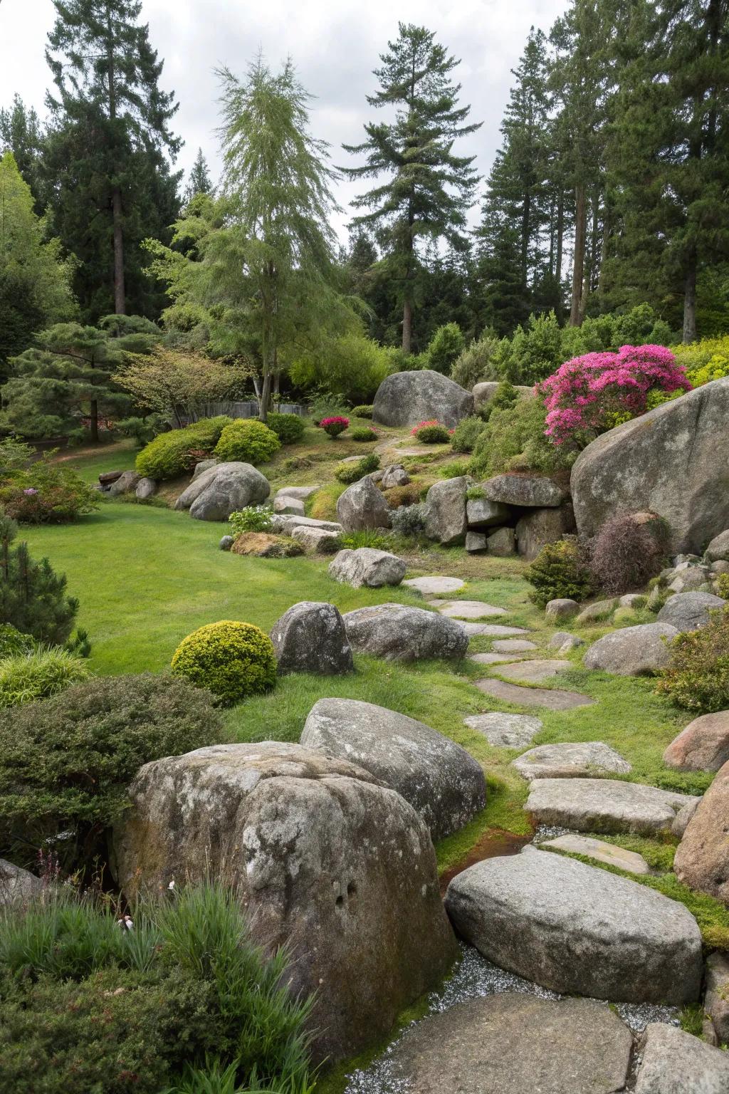 Natural stones creating a harmonious rock garden.