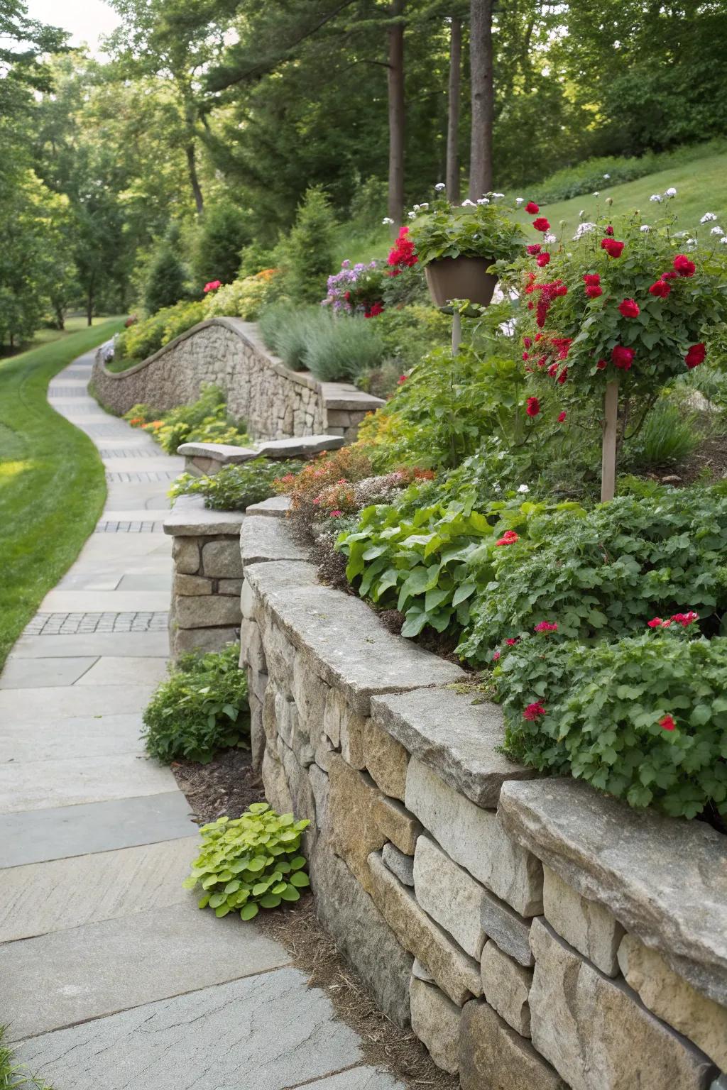 A functional and beautiful rock retaining wall.