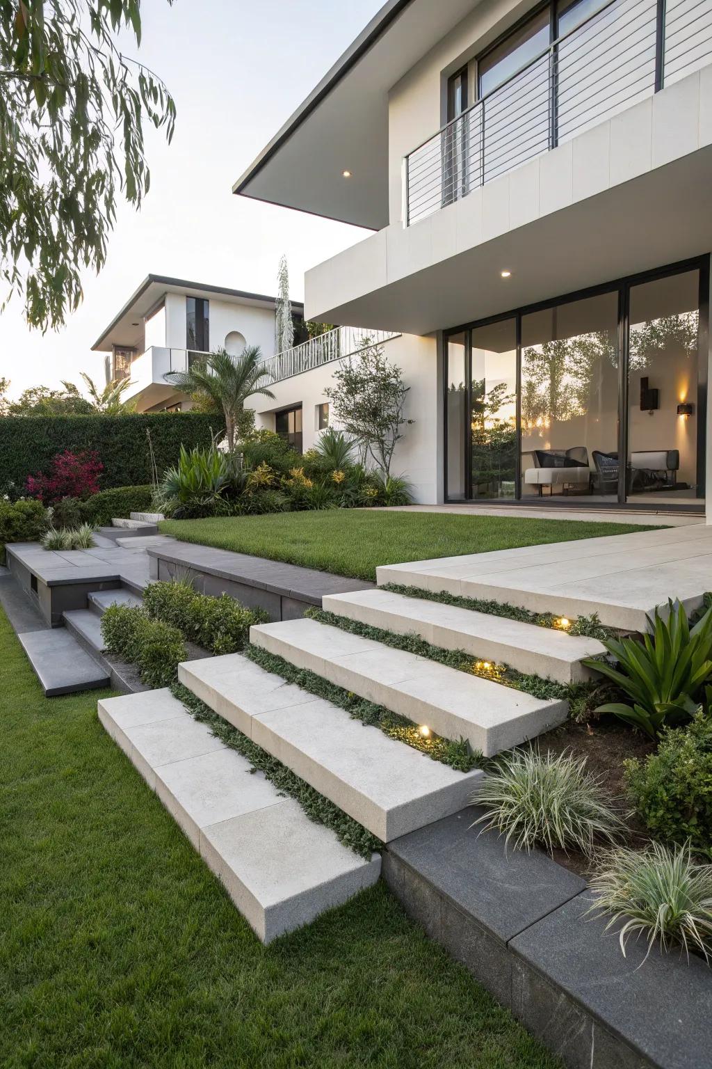Floating steps create a modern and magical entrance.