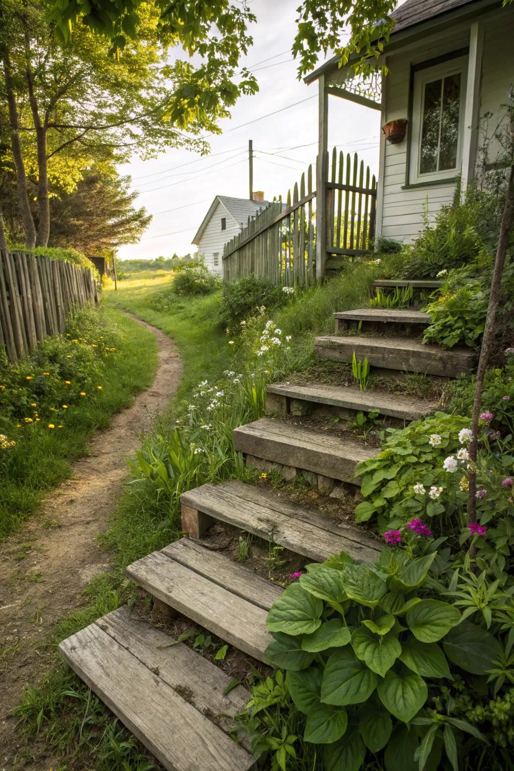 Wooden steps bring warmth and natural charm to your yard.
