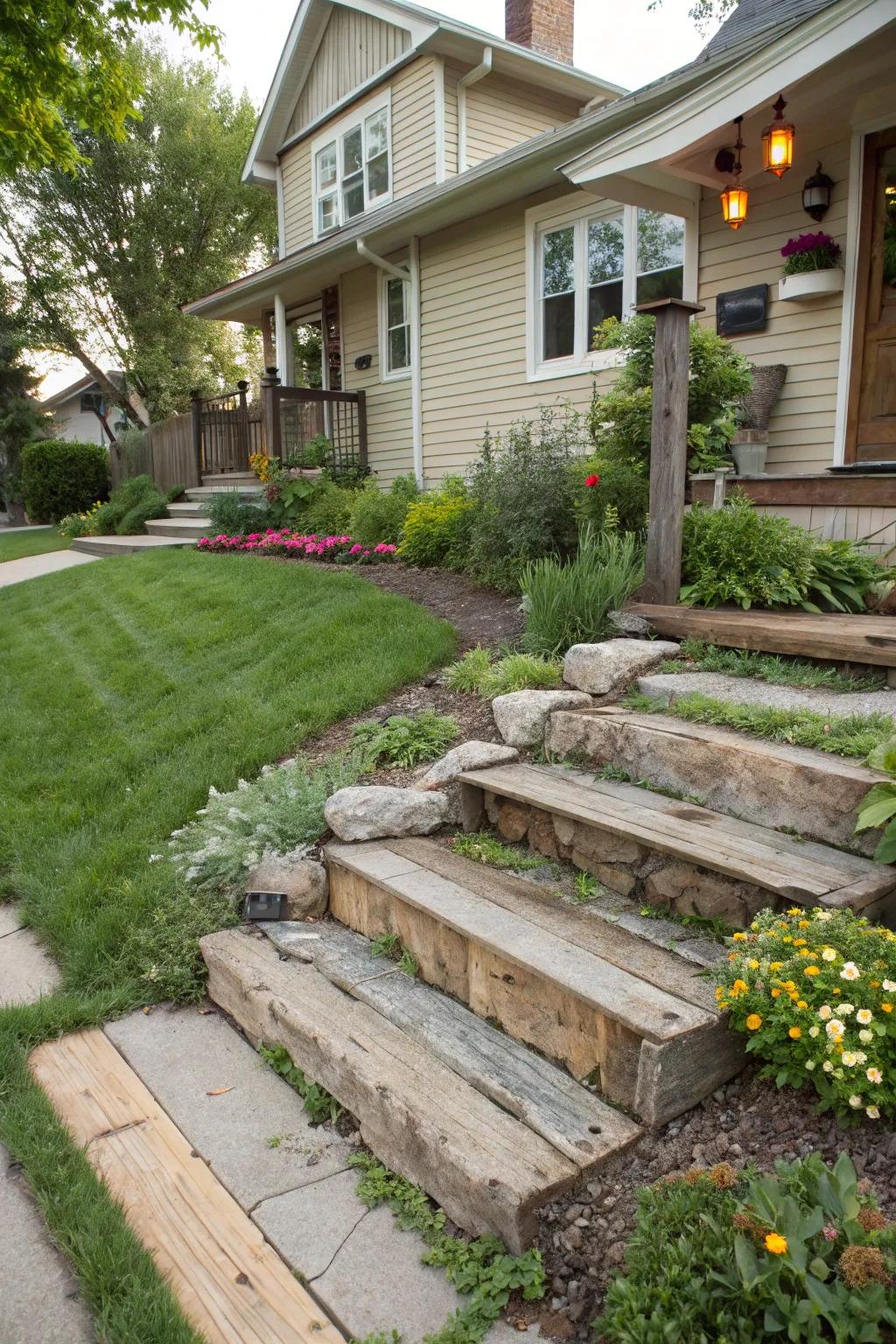 Reclaimed materials give your steps unique character and sustainability.